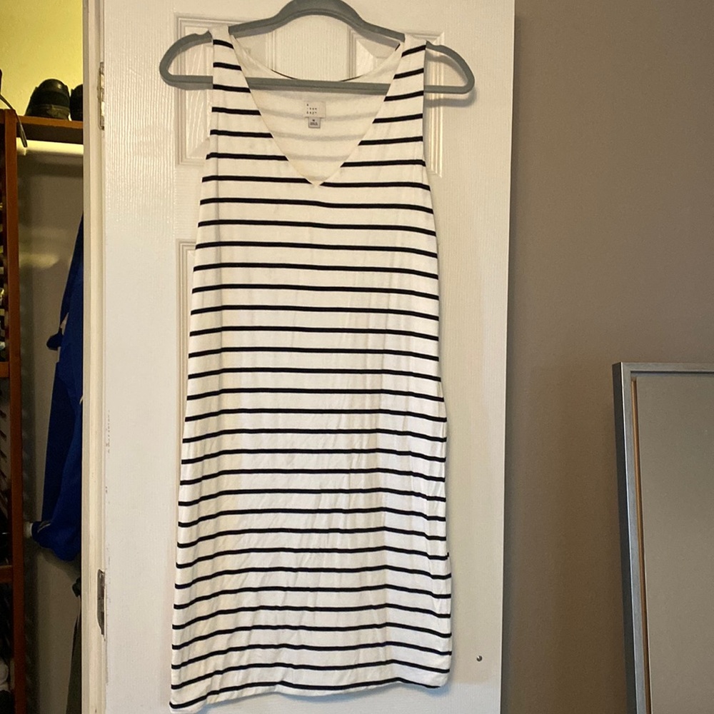 Black and Cream Striped Mini Dress